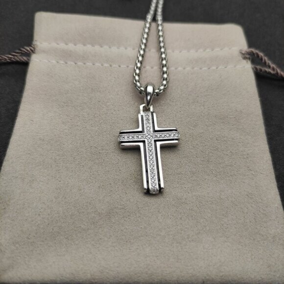 David Yurman Other - David Yurman Silver Cross Diamond Necklace